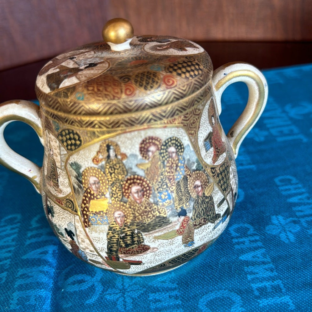 Antique sugar bowl with top delicate gold design